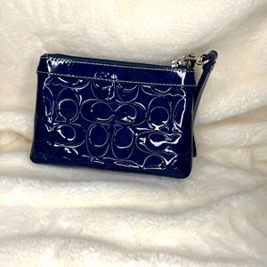 Coach Logo Embossed Patent Leather Wristlet, Navy